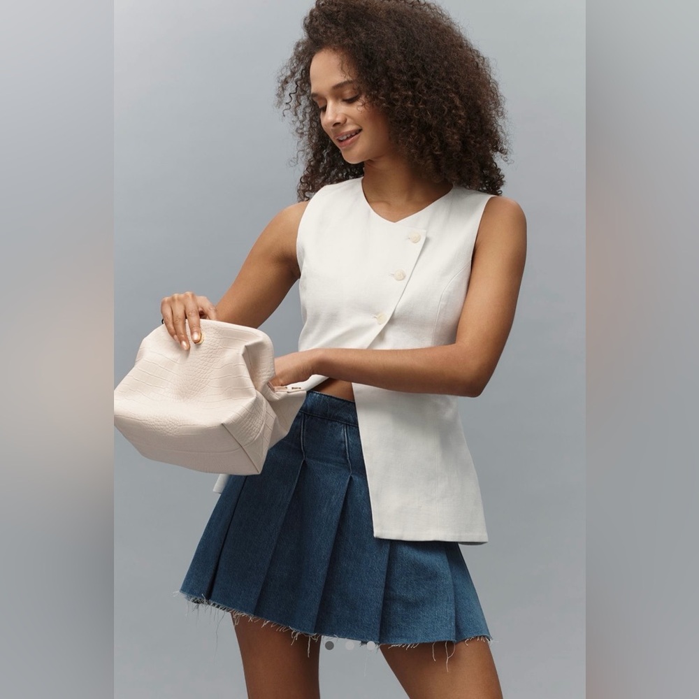 Pilcro Slant Pleated Denim Skort
